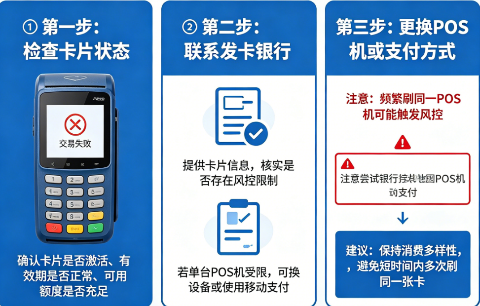 信用卡刷卡受限解决方法：同一台POS机刷不了怎么办？